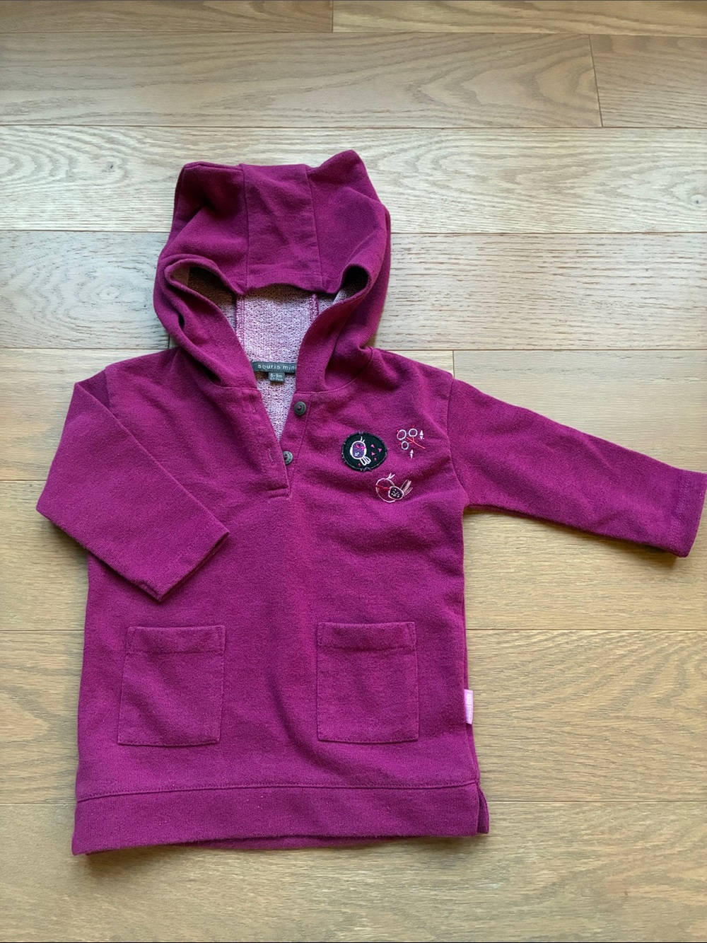 Souris Mini Girls' Hooded Pullover Tunic Sweatshirt - Berry